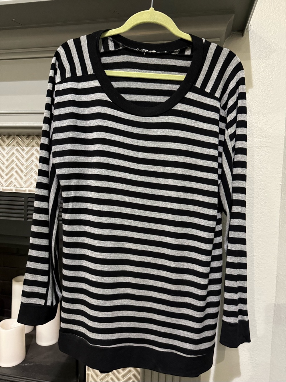 Women's Black and Gray Striped Scoop Neck Knit Top